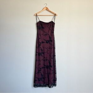 RAMPAGE Vintage Burgundy + Black Floral Overlay Formal dress